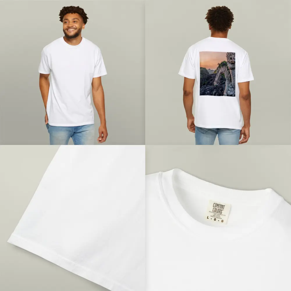 Dragon Statue Rocky Karst Mountains Sunset Vietnam – T-Shirts