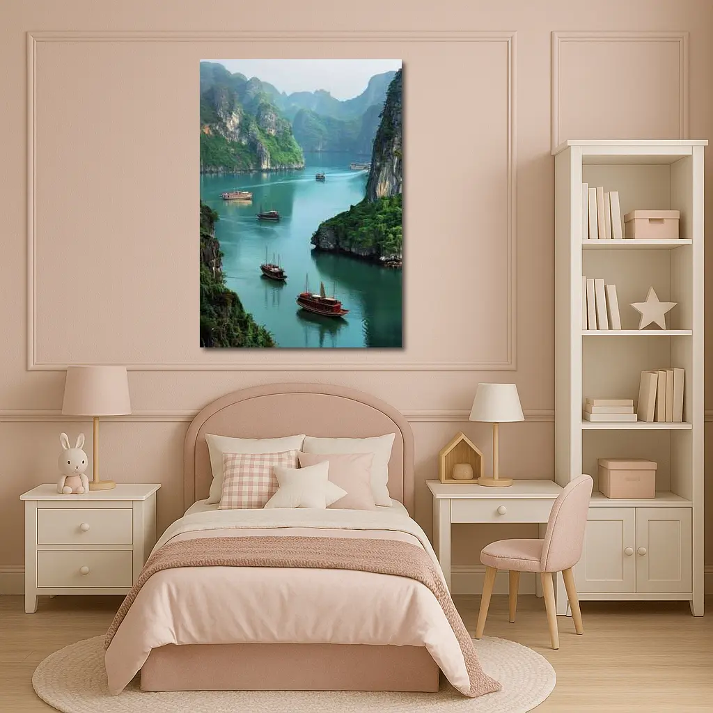 Ha Long Bay Karst Mountains Boats Vietnam – Wall Art