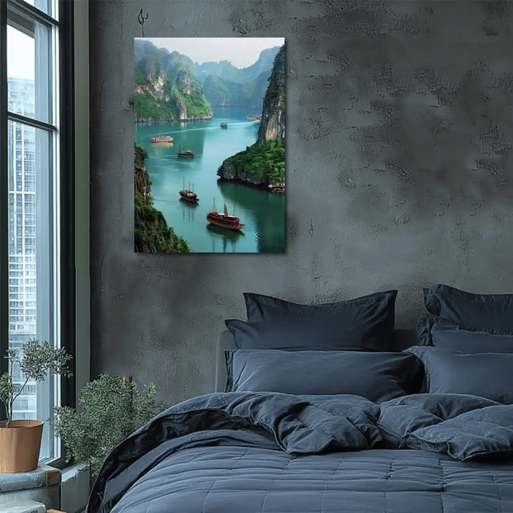 Ha Long Bay Karst Mountains Boats Vietnam – Wall Art