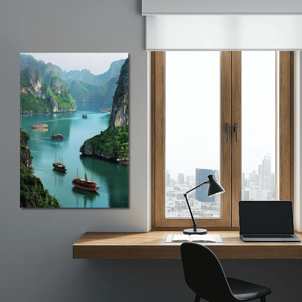 Ha Long Bay Karst Mountains Boats Vietnam – Wall Art
