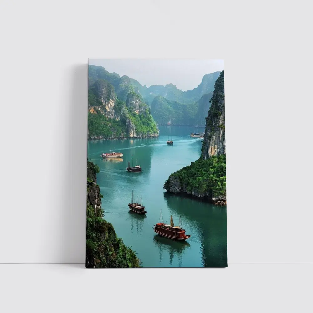 Ha Long Bay Karst Mountains Boats Vietnam – Wall Art