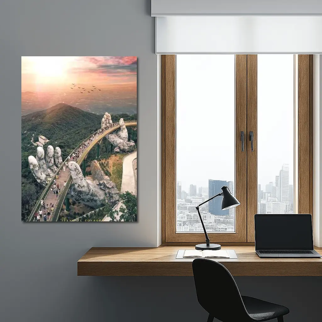 Golden Bridge Giant Hands Vietnam Sunset – Wall Art