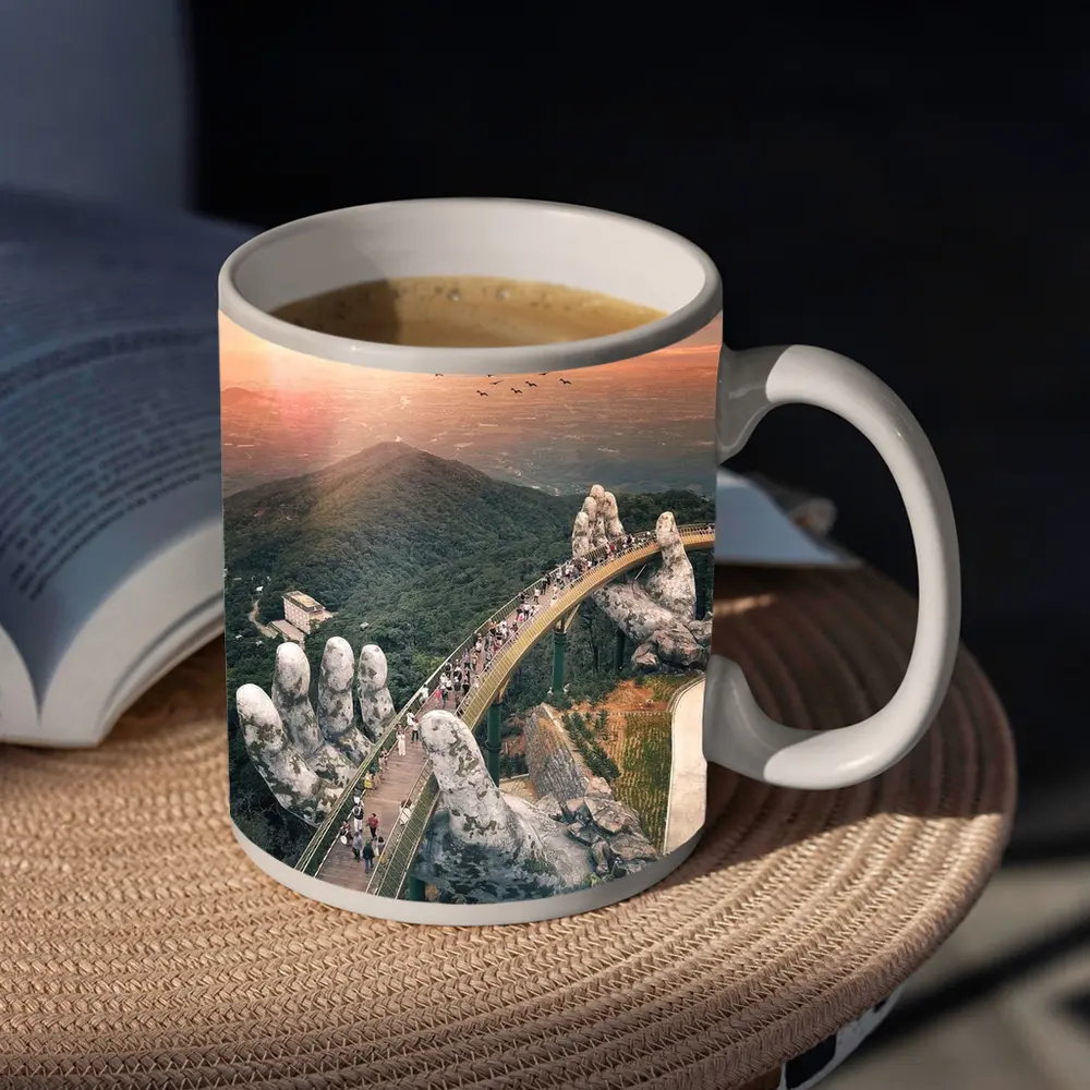 Golden Bridge Giant Hands Vietnam Sunset – Mugs