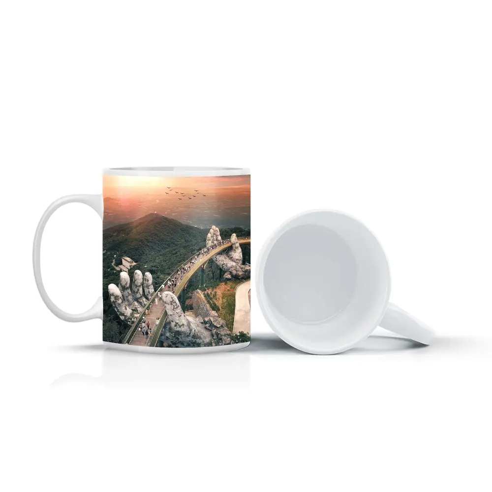 Golden Bridge Giant Hands Vietnam Sunset – Mugs