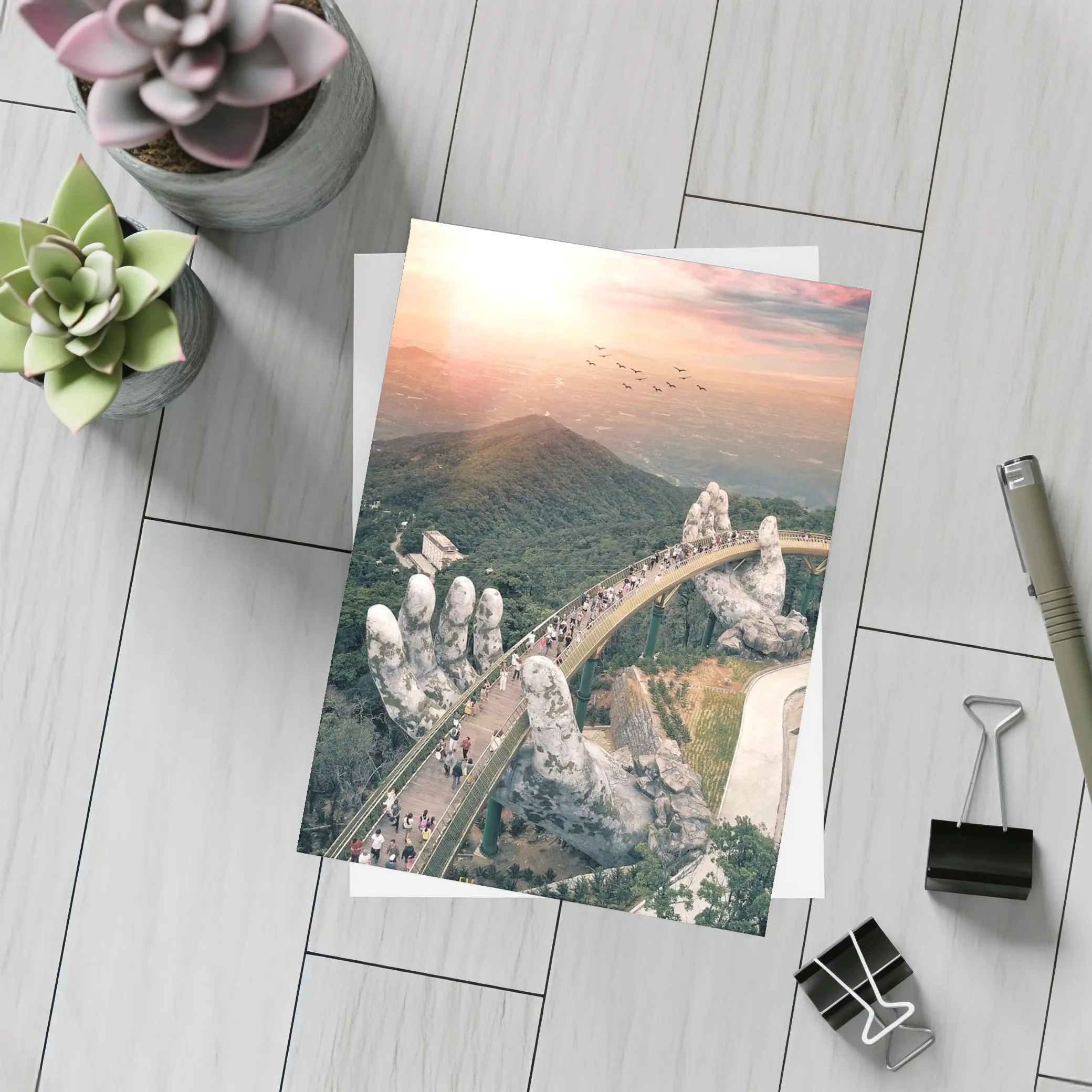 Golden Bridge Giant Hands Vietnam Sunset – Postcards
