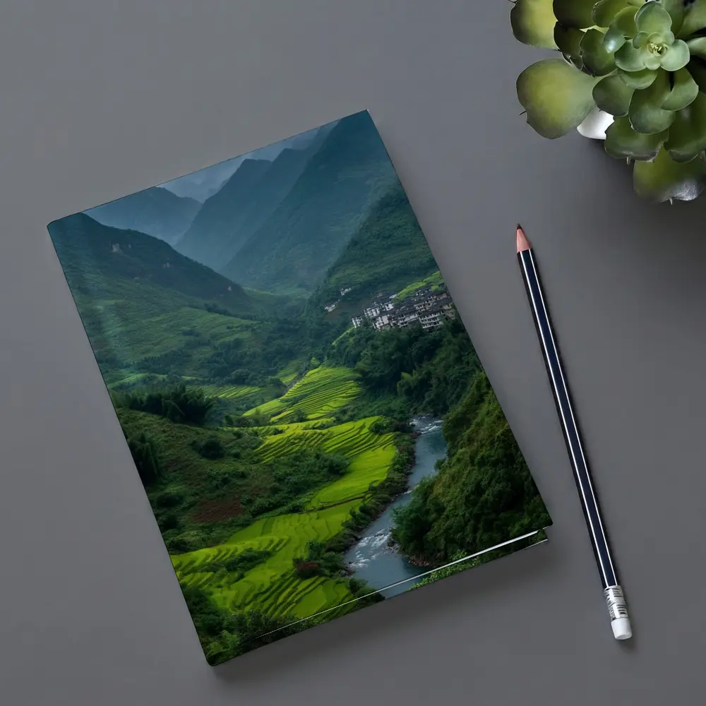Green Rice Fields Valley Mountain River – Notebooks