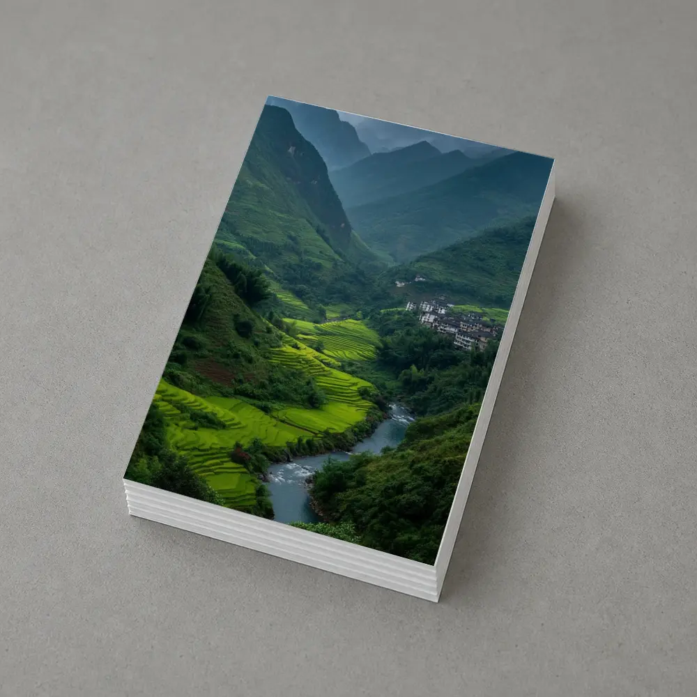 Green Rice Fields Valley Mountain River – Postcards