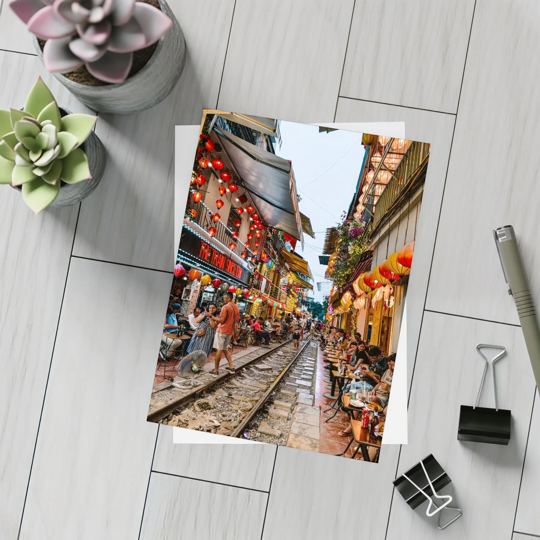 Hanoi Train Street Red Lanterns Vietnam – Postcards