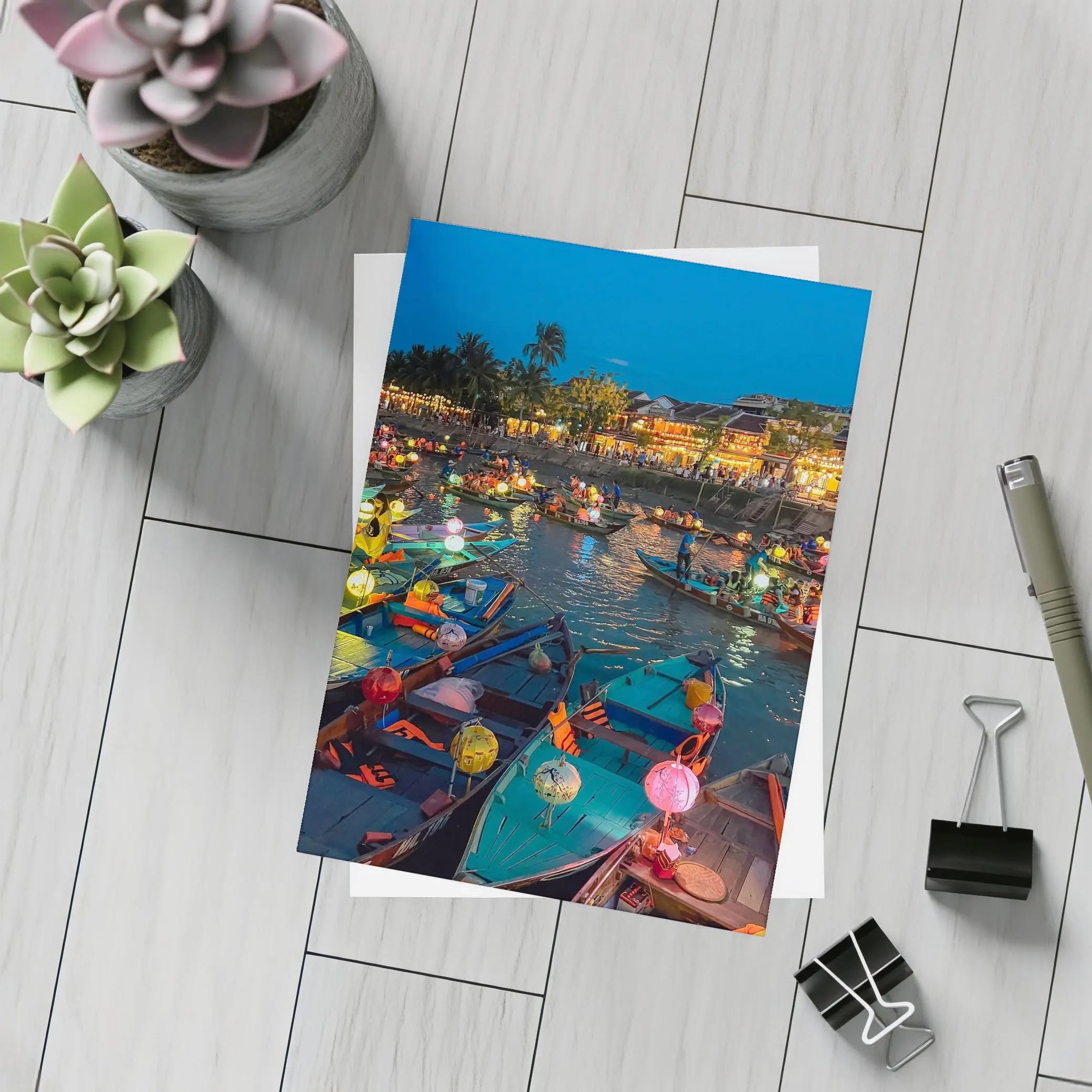 Hoi An Lantern Boats on River Night – Postcards