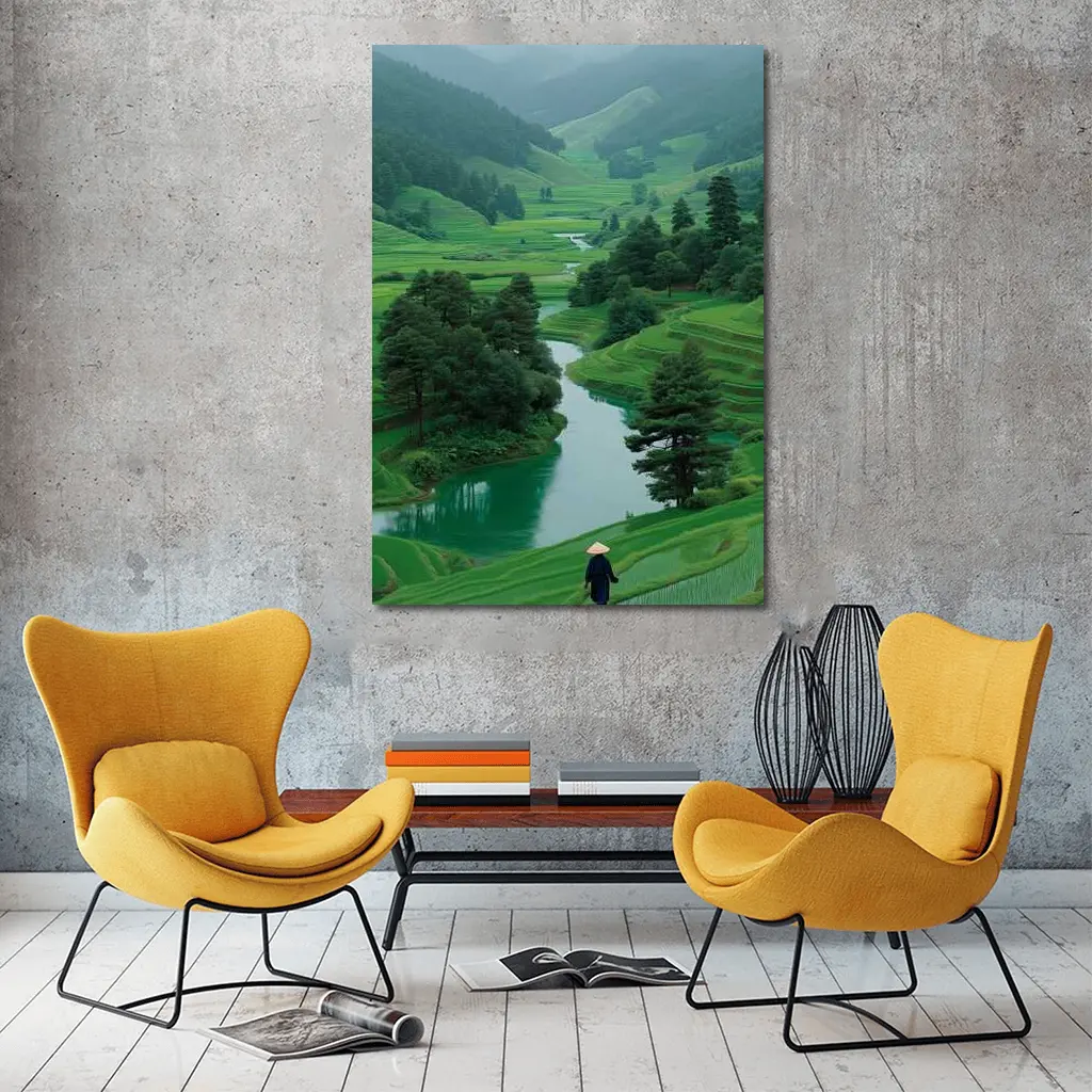 Rice Fields River Valley Green Landscape – Wall Art