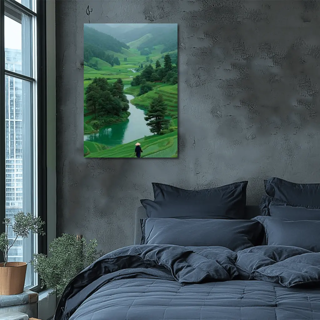 Rice Fields River Valley Green Landscape – Wall Art