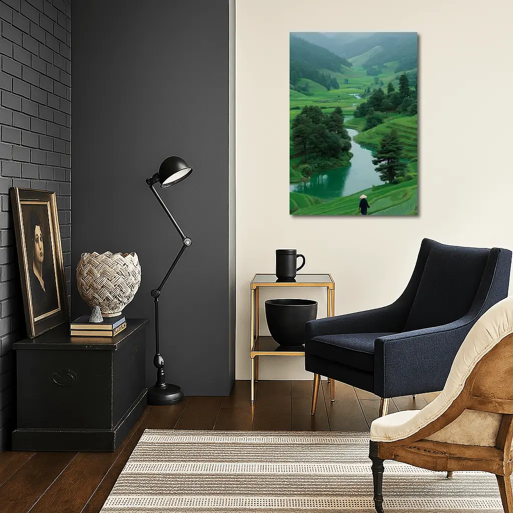Rice Fields River Valley Green Landscape – Wall Art