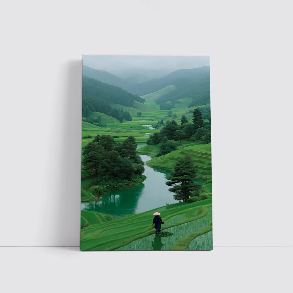 Rice Fields River Valley Green Landscape – Wall Art