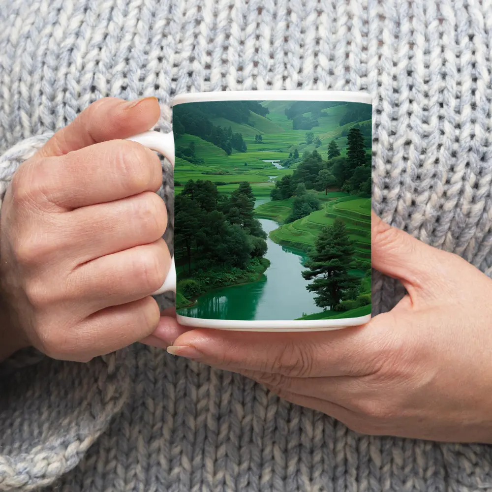 Rice Fields River Valley Green Landscape – Mugs