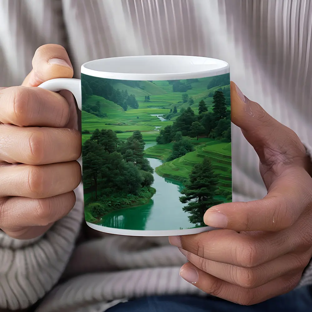 Rice Fields River Valley Green Landscape – Mugs