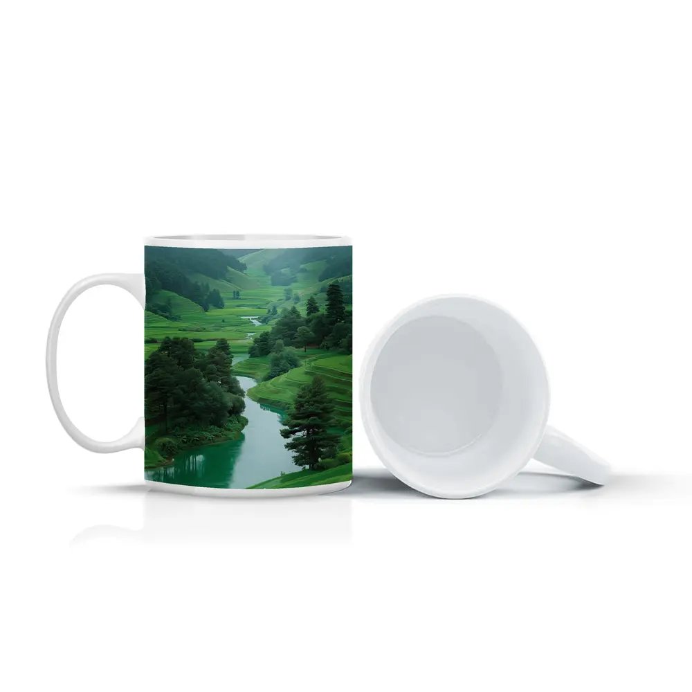 Rice Fields River Valley Green Landscape – Mugs
