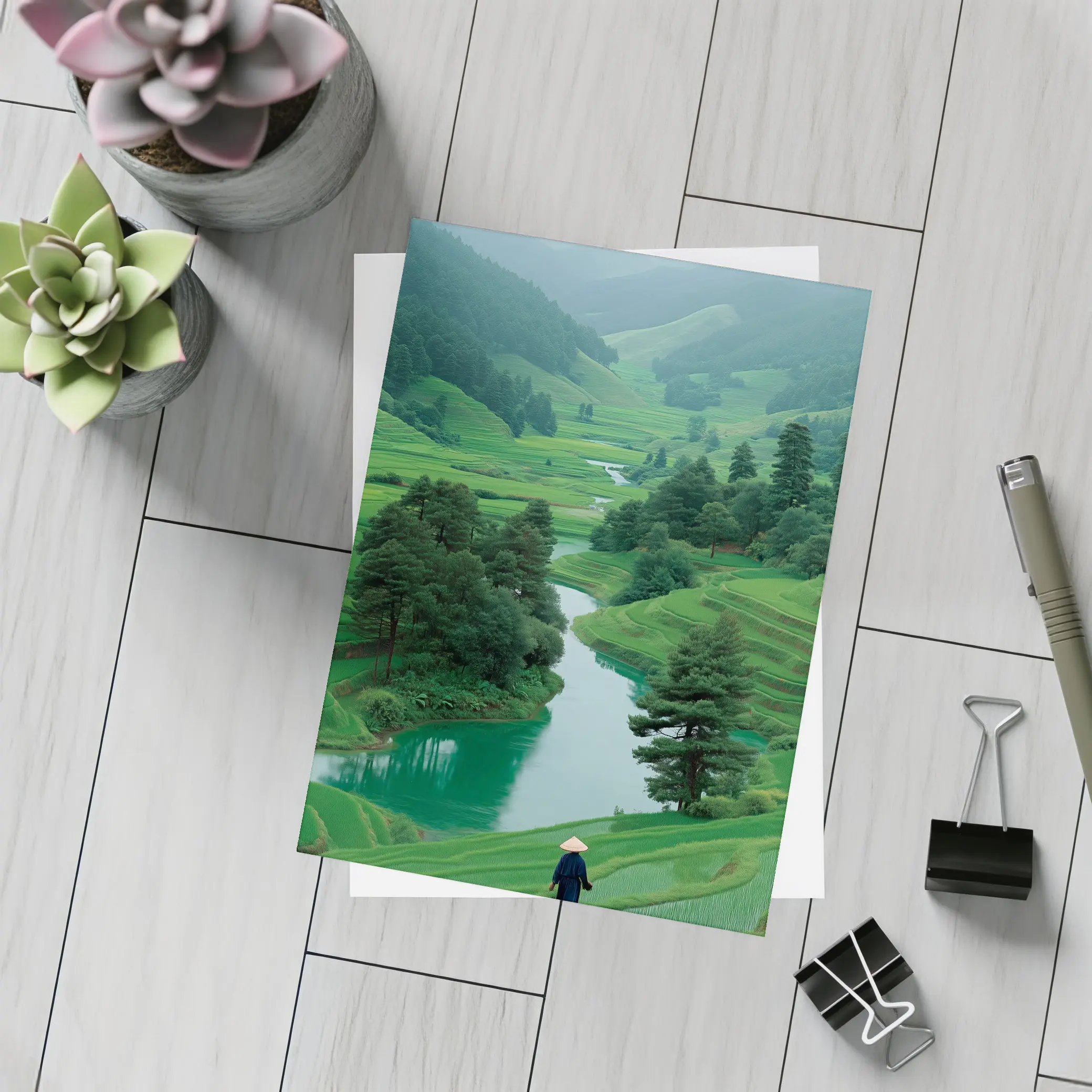 Rice Fields River Valley Green Landscape – Postcards