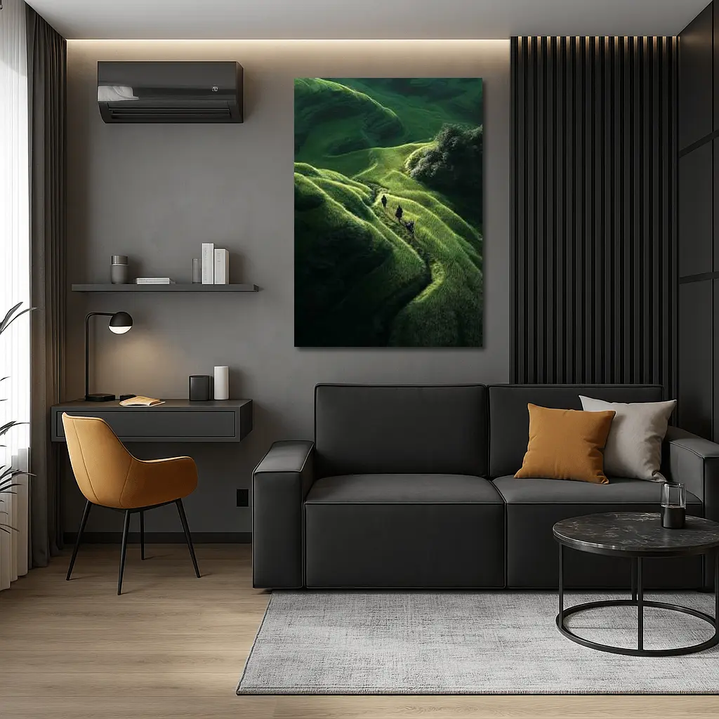 People Walking Through Lush Green Rice Fields – Wall Art