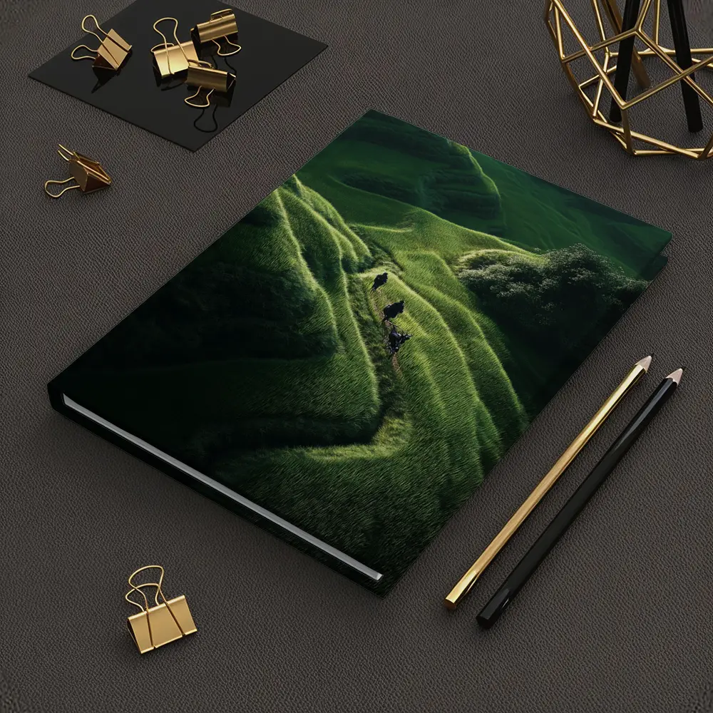 People Walking Through Lush Green Rice Fields – Notebooks