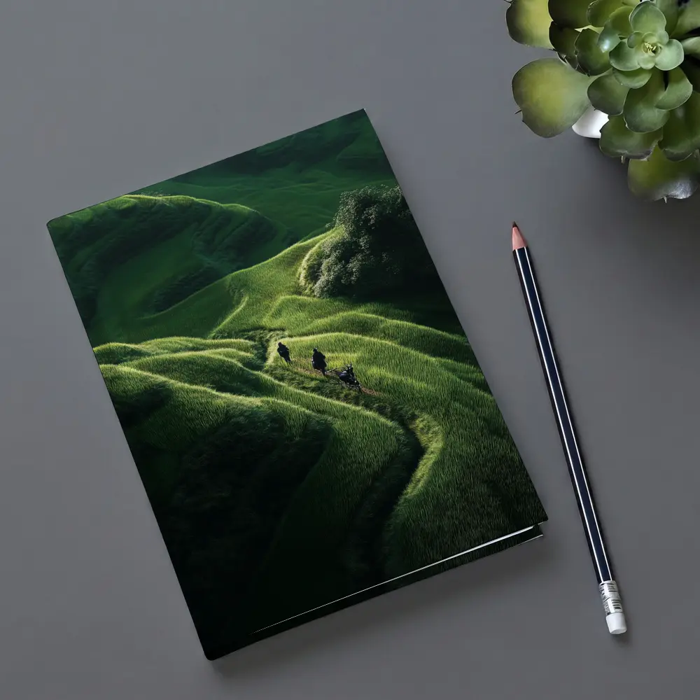 People Walking Through Lush Green Rice Fields – Notebooks