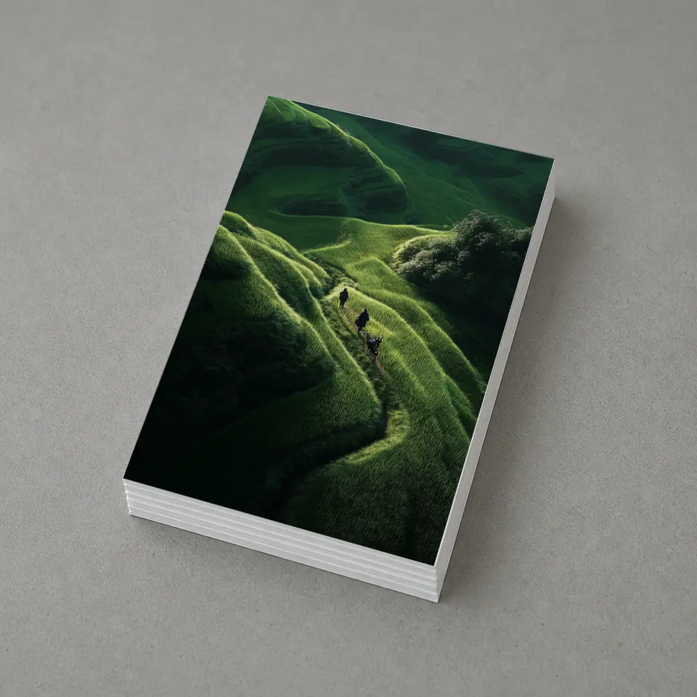 People Walking Through Lush Green Rice Fields – Postcards