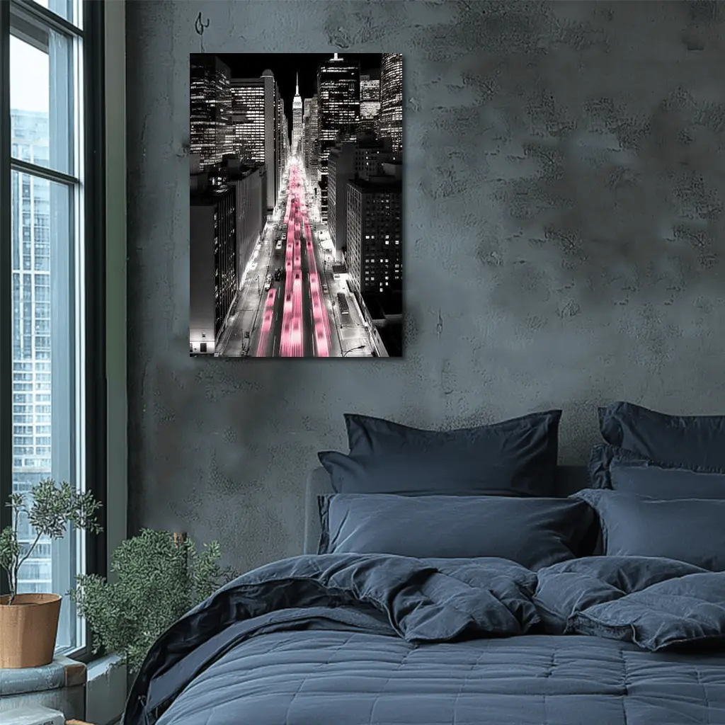 New York City Street Pink Light Trails Night – Wall Art