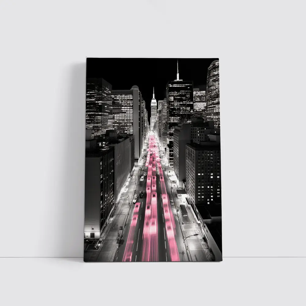 New York City Street Pink Light Trails Night – Wall Art