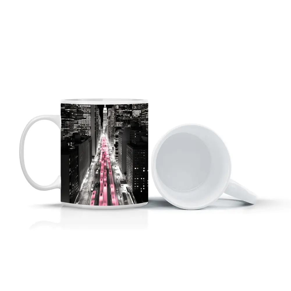 New York City Street Pink Light Trails Night – Mugs