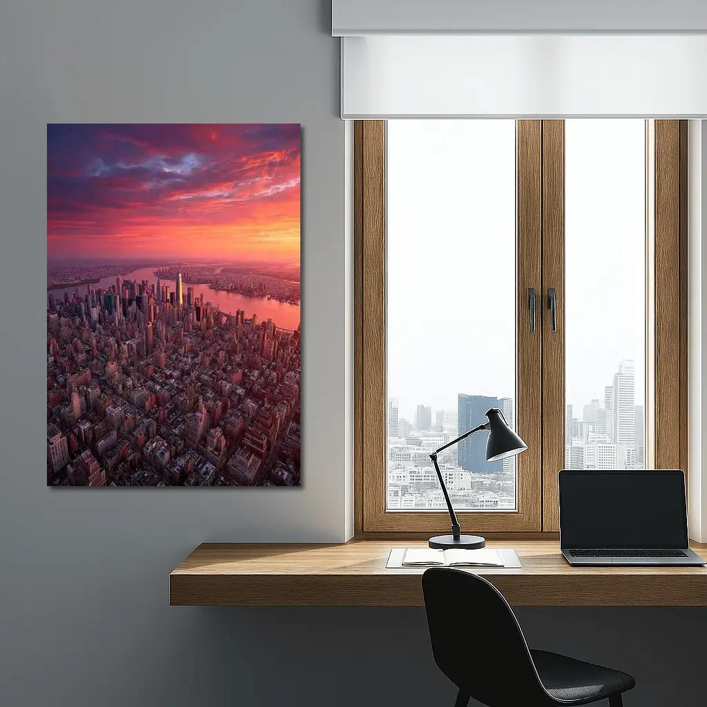 New York City Skyline Aerial Sunset View – Wall Art