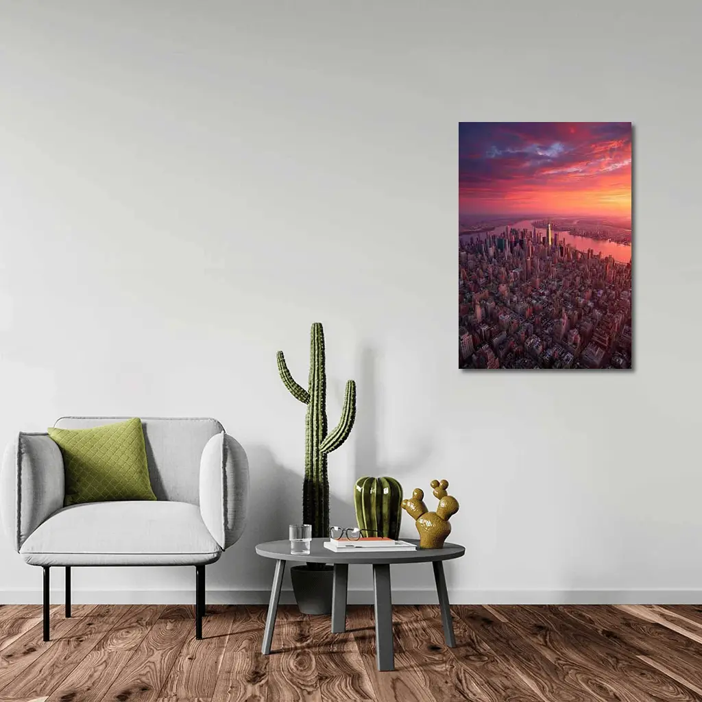 New York City Skyline Aerial Sunset View – Wall Art