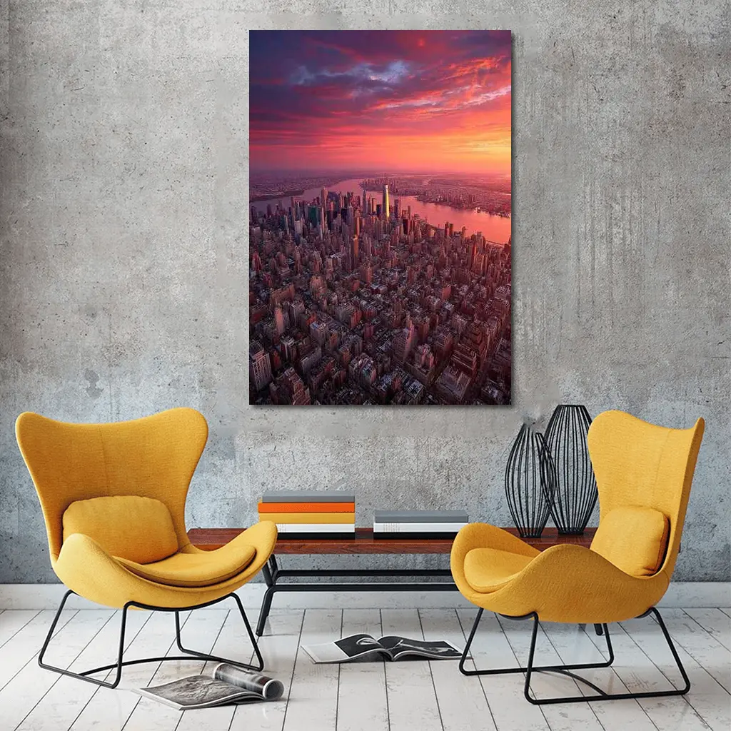 New York City Skyline Aerial Sunset View – Wall Art