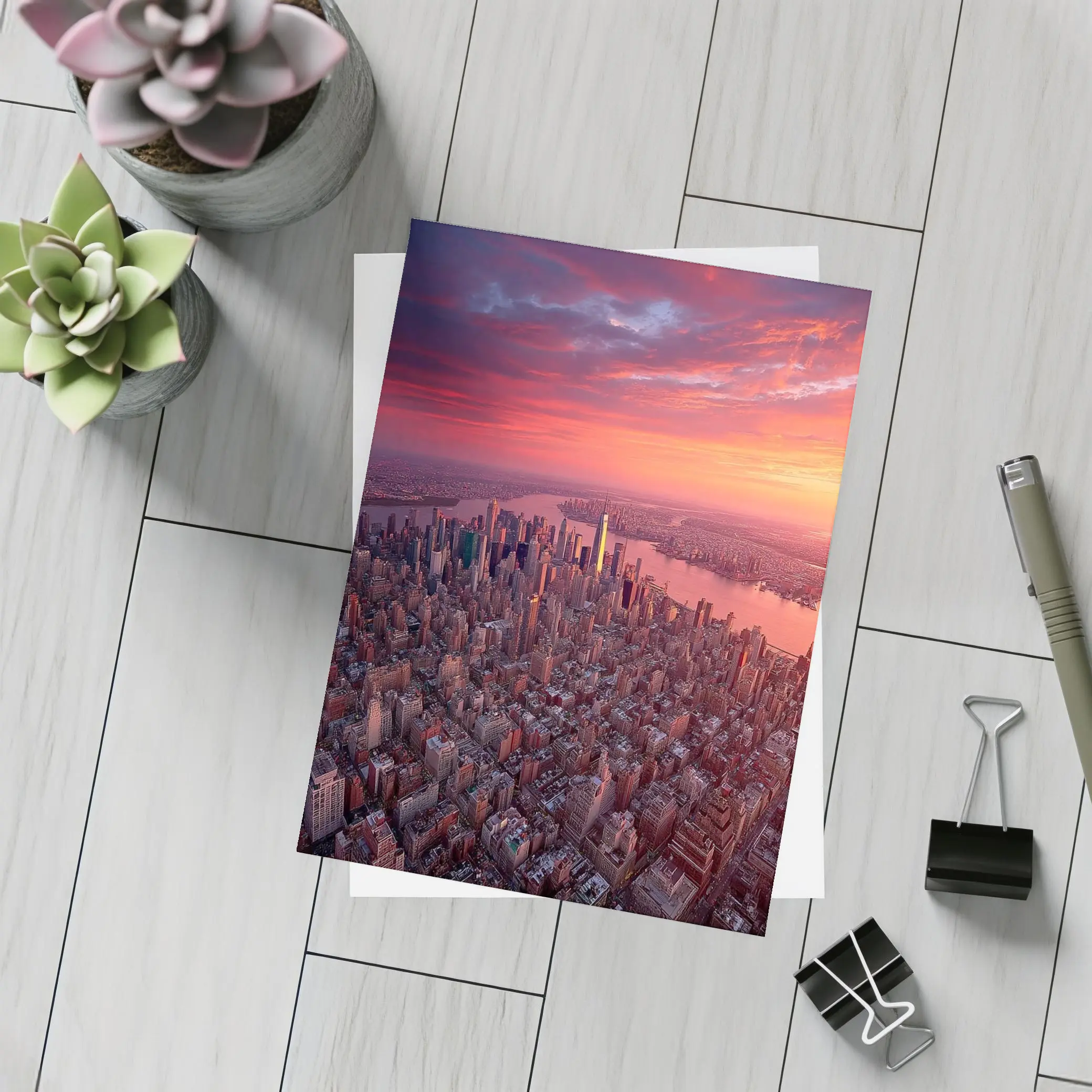 New York City Skyline Aerial Sunset View – Postcards