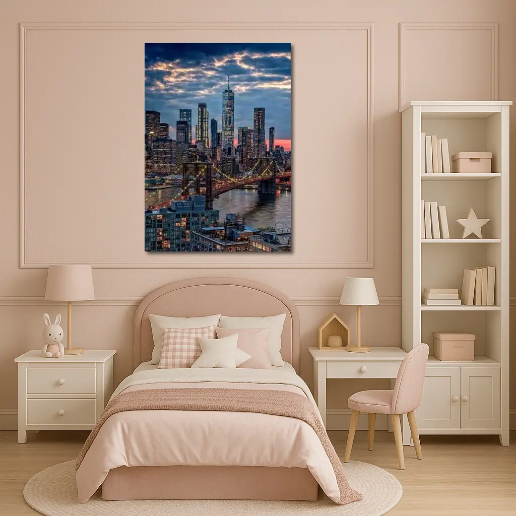 Brooklyn Bridge Manhattan Skyline Dusk View – Wall Art