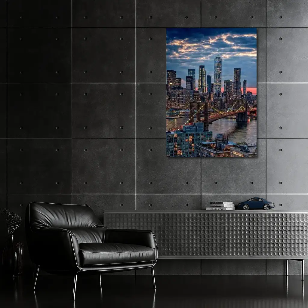 Brooklyn Bridge Manhattan Skyline Dusk View – Wall Art