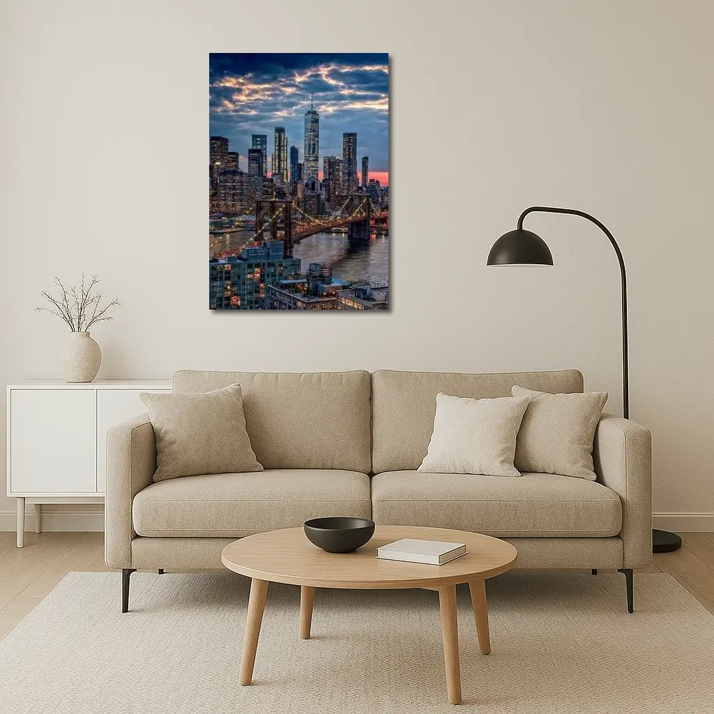 Brooklyn Bridge Manhattan Skyline Dusk View – Wall Art