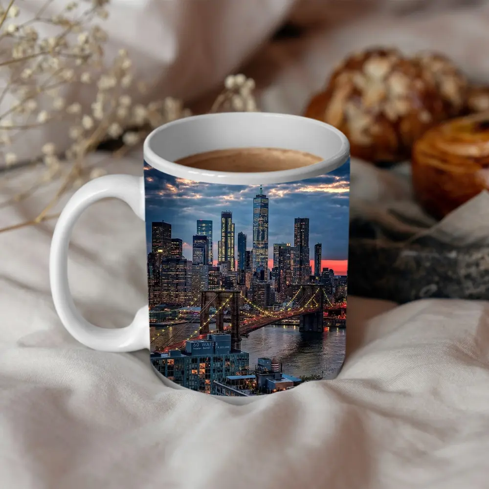 Brooklyn Bridge Manhattan Skyline Dusk View – Mugs