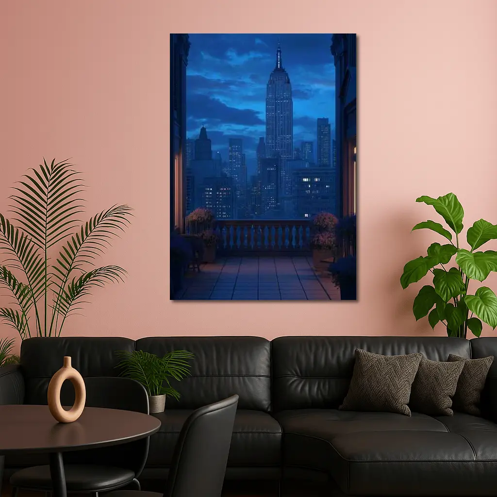 New York City Skyline Blue Night Balcony – Wall Art