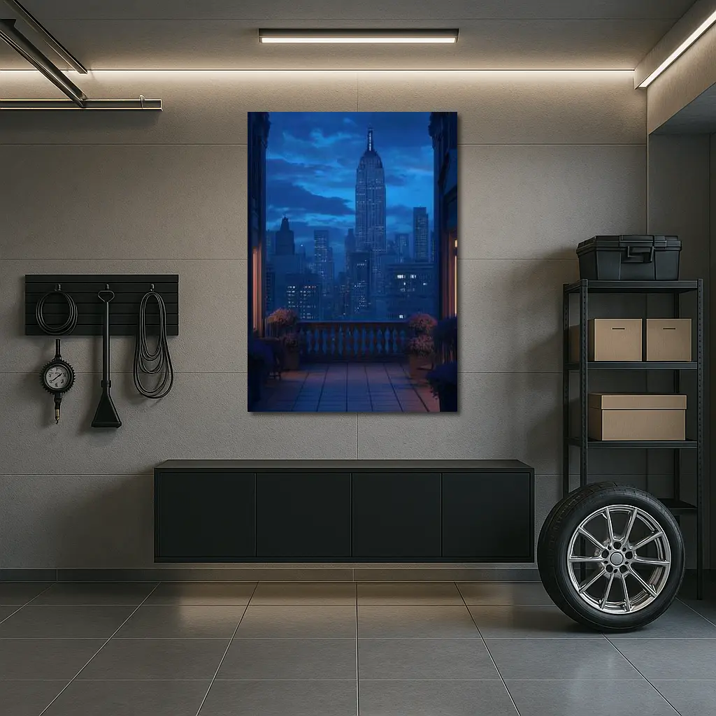 New York City Skyline Blue Night Balcony – Wall Art