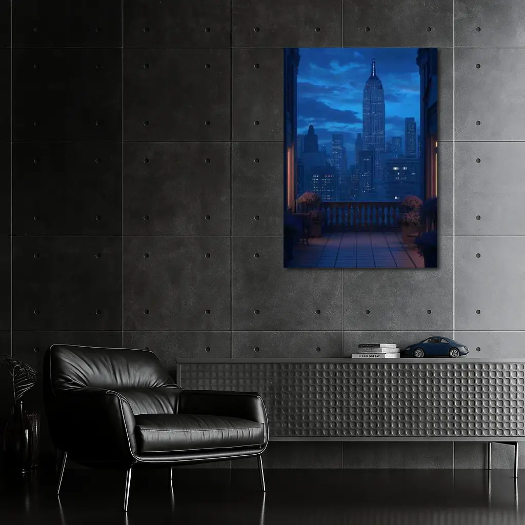 New York City Skyline Blue Night Balcony – Wall Art