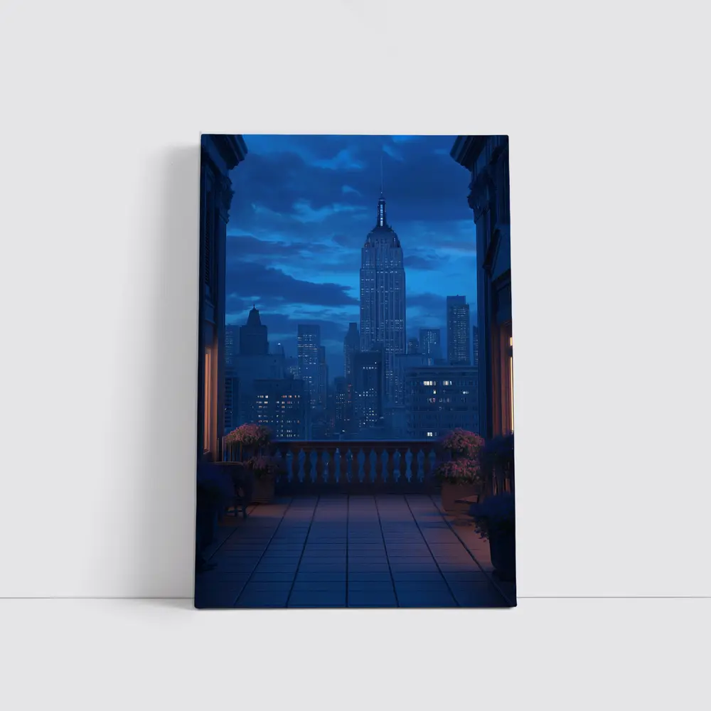New York City Skyline Blue Night Balcony – Wall Art