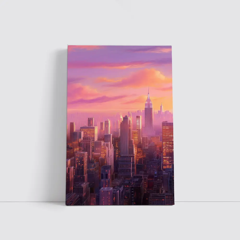 New York City Skyline Pink Sunset Art – Wall Art