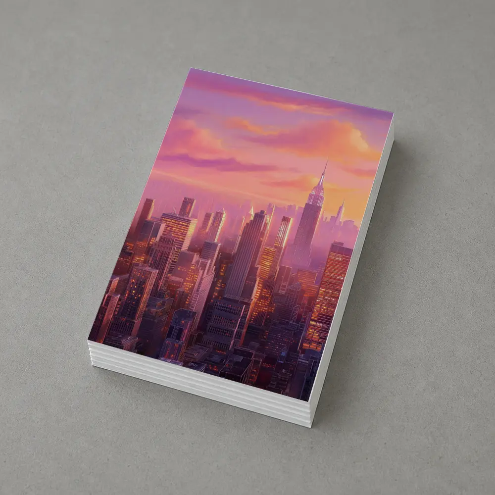 New York City Skyline Pink Sunset Art – Postcards
