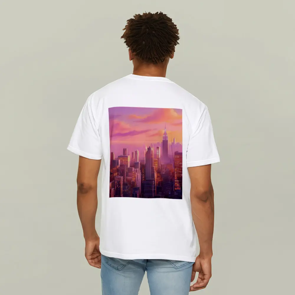 New York City Skyline Pink Sunset Art – T-Shirts