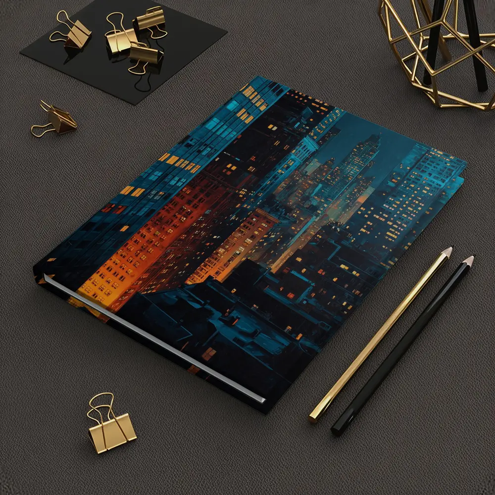 City At Night Dark Blue Skyline Painting – Notebooks