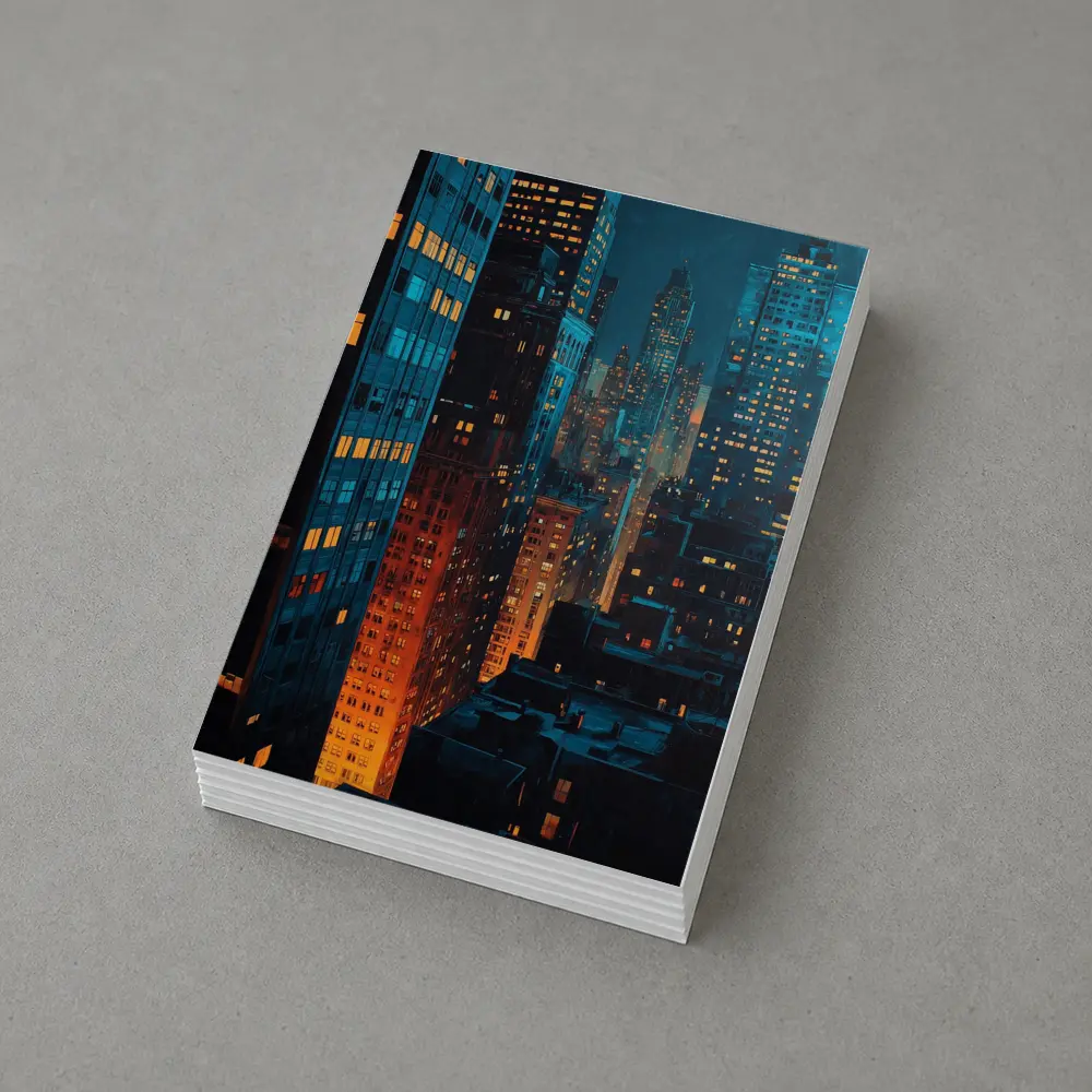 City At Night Dark Blue Skyline Painting – Postcards