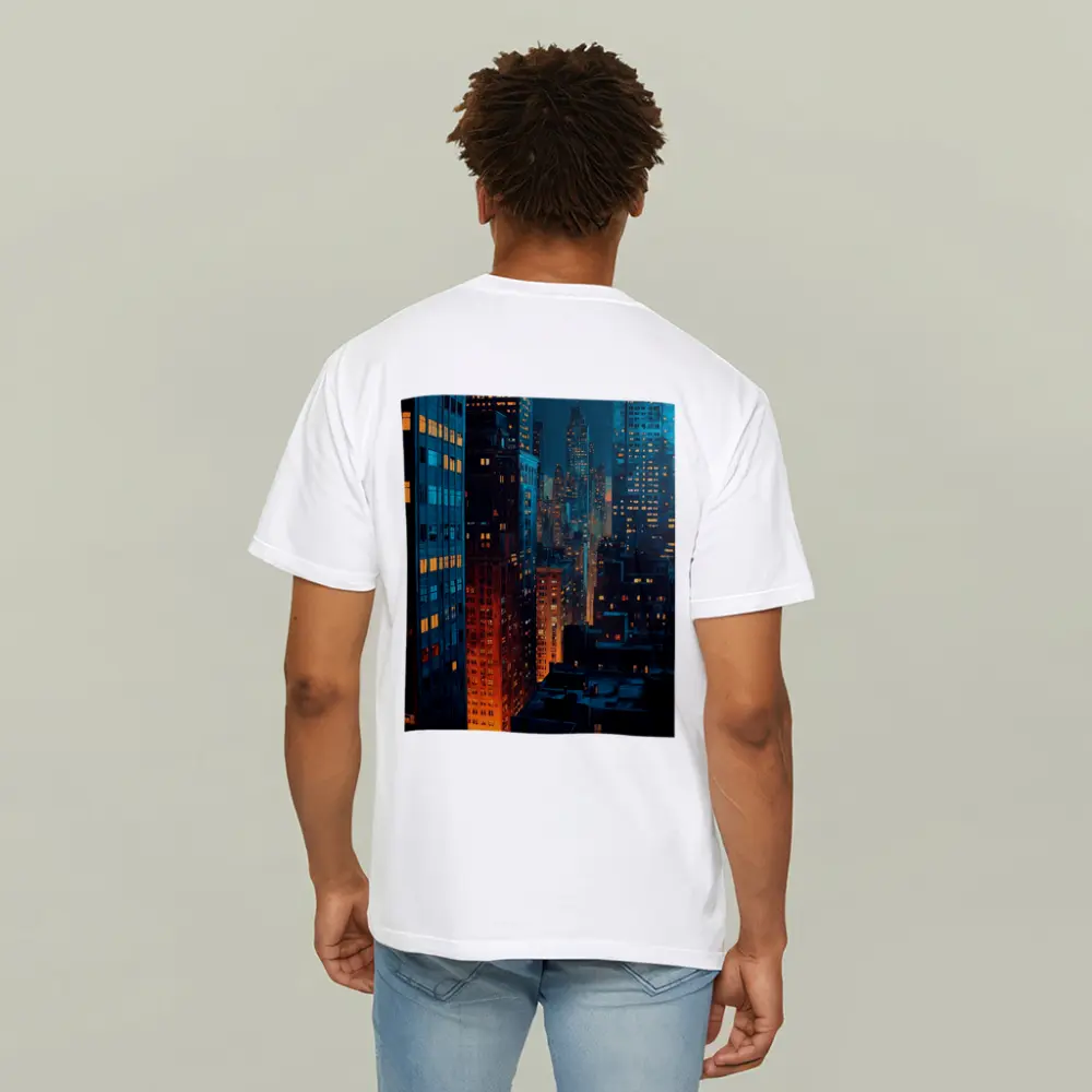 City At Night Dark Blue Skyline Painting – T-Shirts