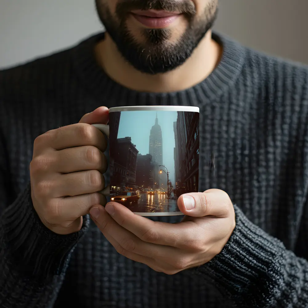 Empire State Building Rainy New York Street – Mugs