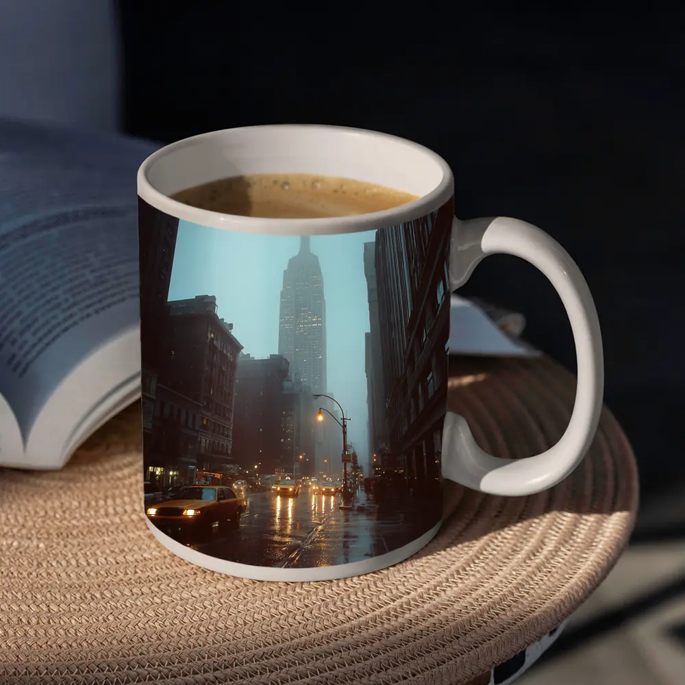 Empire State Building Rainy New York Street – Mugs