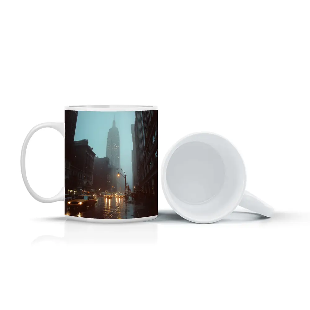 Empire State Building Rainy New York Street – Mugs