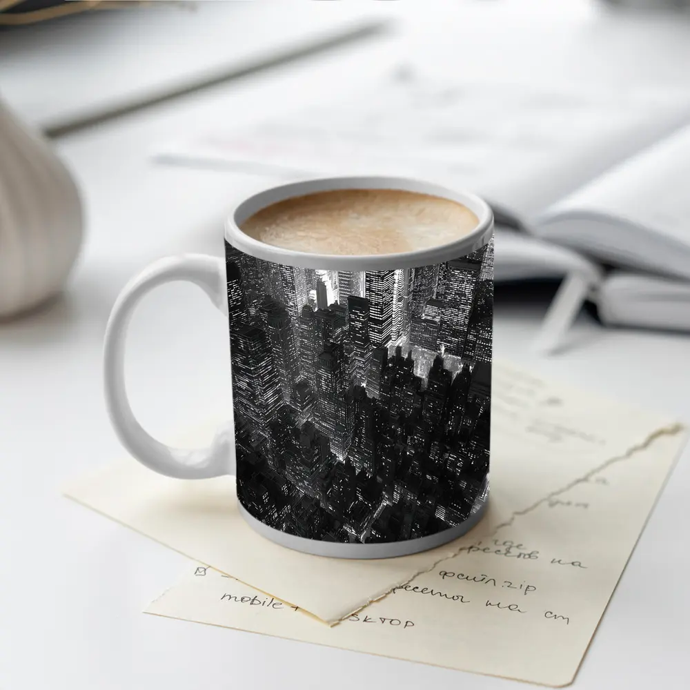 New York City Skyline Aerial Night View – Mugs